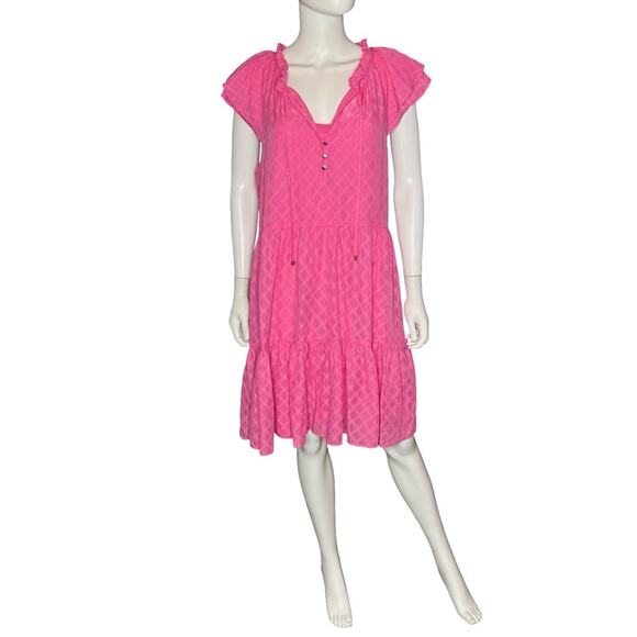 TOMMY HILFIGER Pattern Cap Sleeve Mini Dress Carmine Rose Women’s Sz 14 - Picture 2 of 8